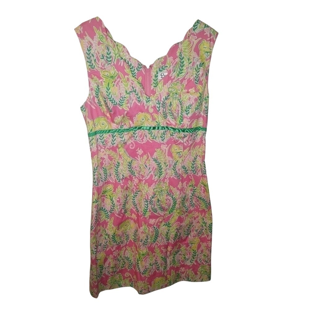 Lilly Pulitzer Vintage Rare Millionaire's Row pink & green Surplice Shift Dress